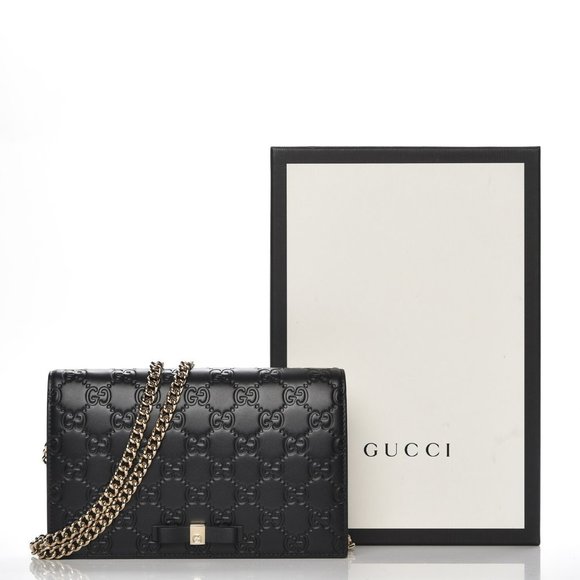 Gucci Handbags - GUCCI Guccissima Signature Bow Chain Wallet Black